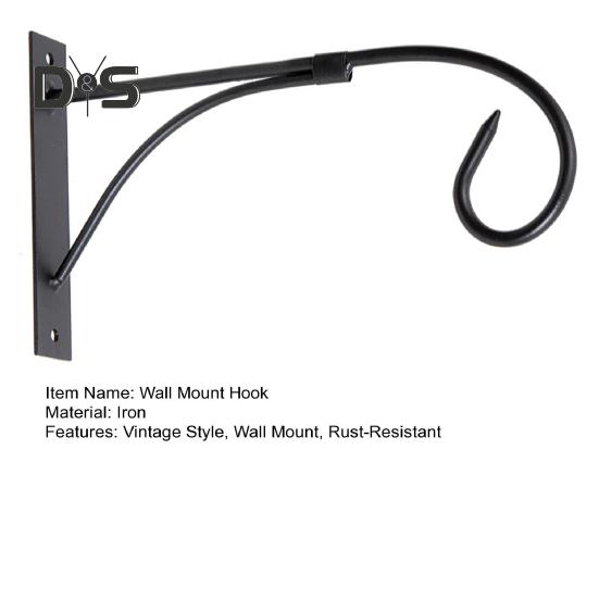 Железный настенный крючок для кашпо, кронштейн для цветочных горшков, настенный крючок в винтажном стиле с изогнутым наконечником для подвешивания корзин, фонарей, кормушек для птиц