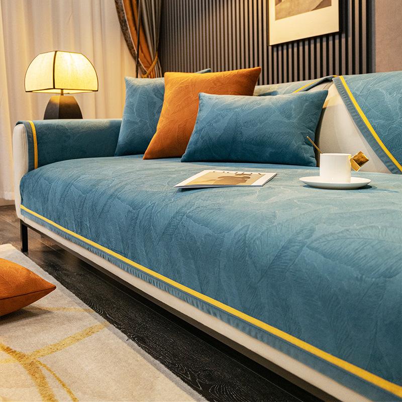 Чехол для дивана из жаккарда, короткий, плюшевый, для гостиной, полотенце для дивана, четыре сезона, противоскользящий, пылезащитный, защитный чехол для мебели, желтый край