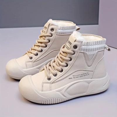 Модные женские зимние ботинки с круглым носком и буквенным узором, нескользящей толстой подошвой на платформе, ботильоны до щиколотки, утепленные флисом, термоботинки для зимы Mujer