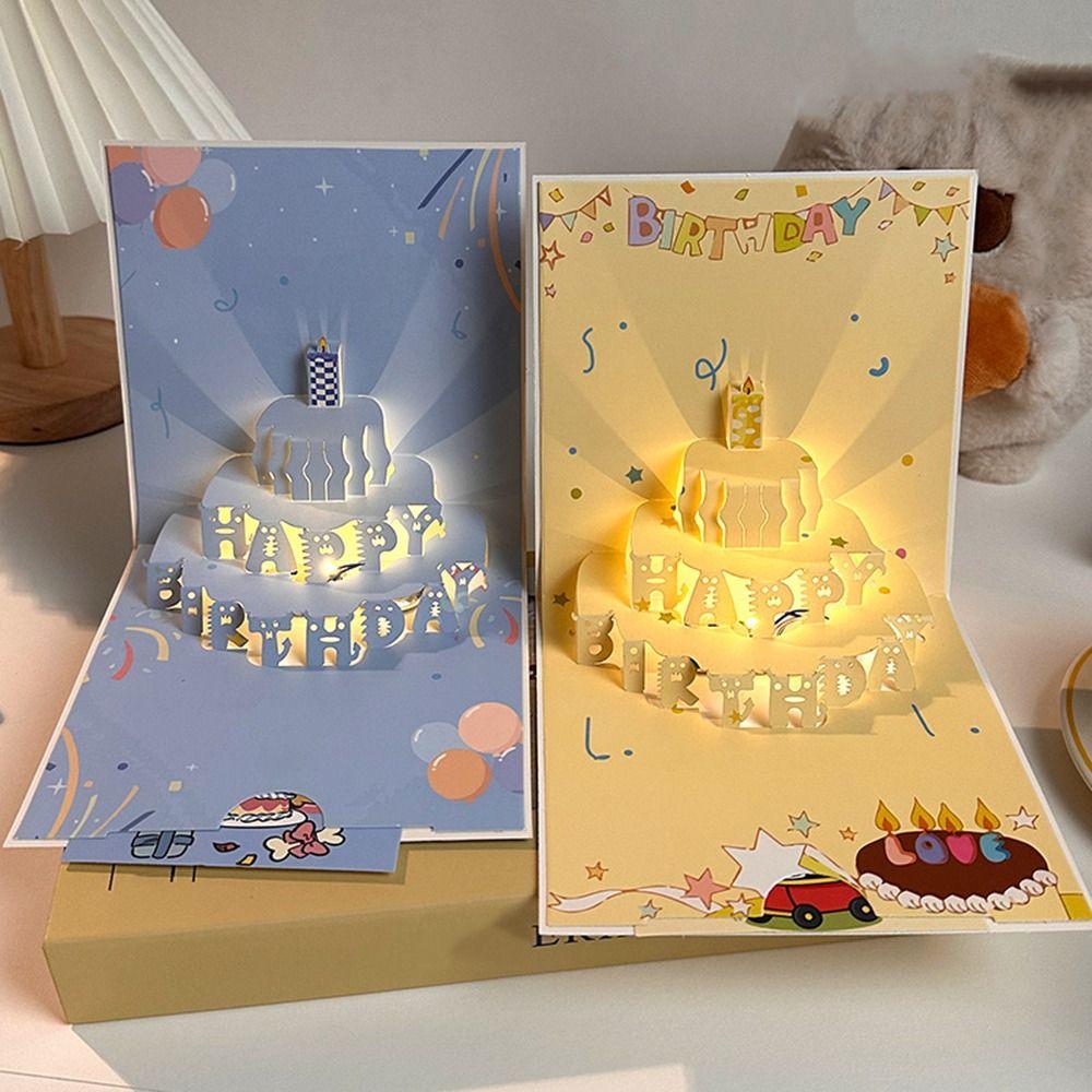 Light Feature Pop Up Cake Card Happy Birthday Musical Greeting Card Blessing Occasion