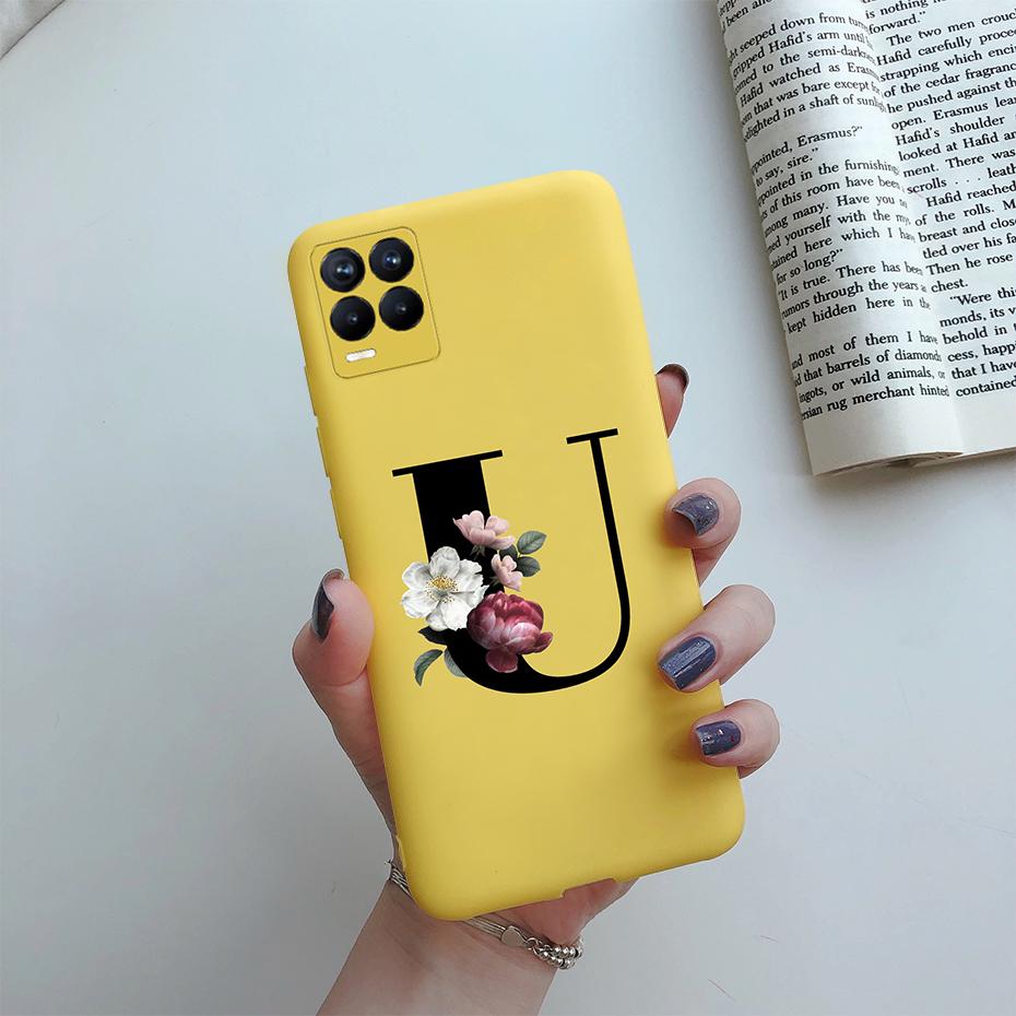 For Realme 8 Pro Case Silicon Soft Letter Monogram Flowers Phone back cover For Oppo Realme8 4G RMX3085 Realme 8 Pro Bumper Case