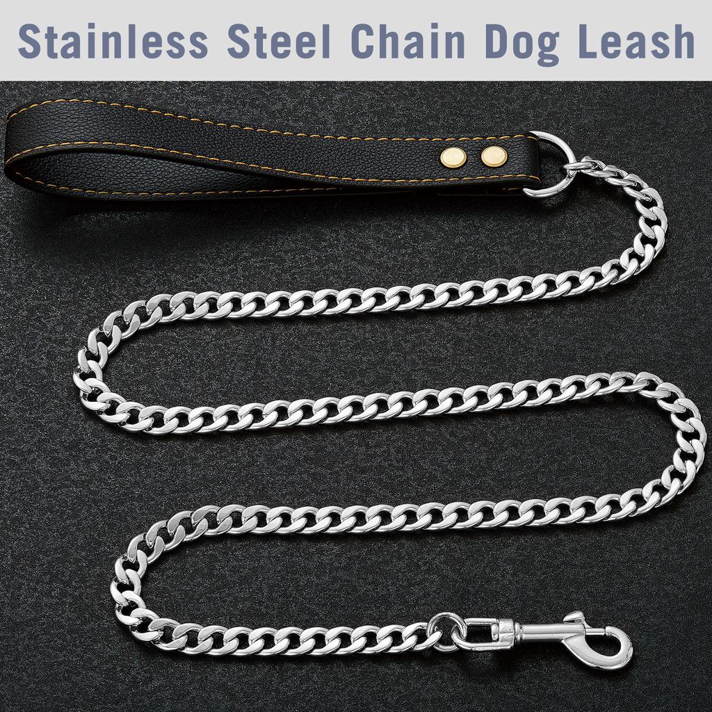 PU Leather Dog Leash Metal Pet Dog Leash with 360° Rotatable Hook and Loop Can Be Twisted To Prevent Loss of Dog Leash