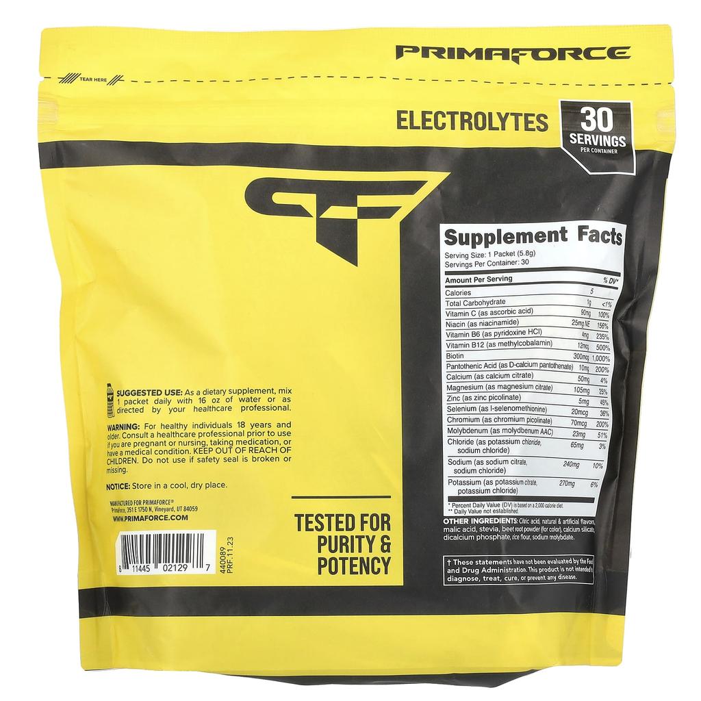 Primaforce Electrolytes, Advanced Hydration Complex, Tropical Punch, 30 Packs, 0.2 Oz (5.8 G) Each