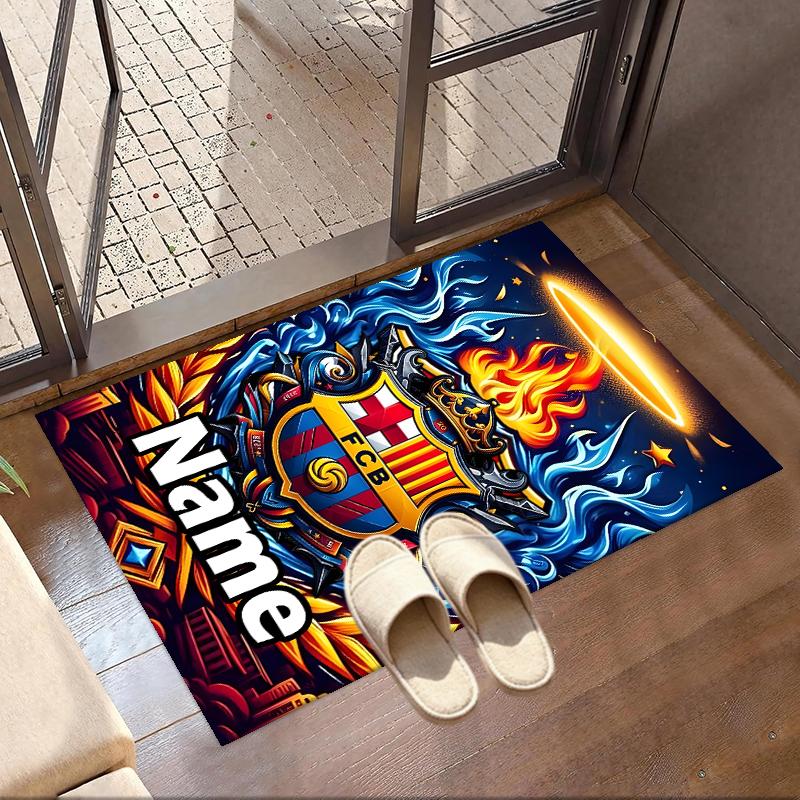 Custom Name Personalized Barcelona FC Print Carpet, Versatile Home Decor Rug, for Playroom, Apartment, Balcony, Entryway, Hallway Gift