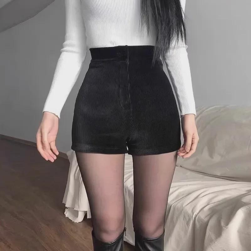 Женские вельветовые шорты с высокой талией 2023: Осень/Зима Slim Fit, Модный корейский стиль Bootcut