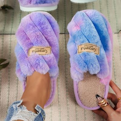 Теплые домашние тапочки Crisscross Fluffy, мягкая подошва с открытым носком, удобная обувь с плюшевой подкладкой, нескользящие бесшумные тапочки для зимы и осени