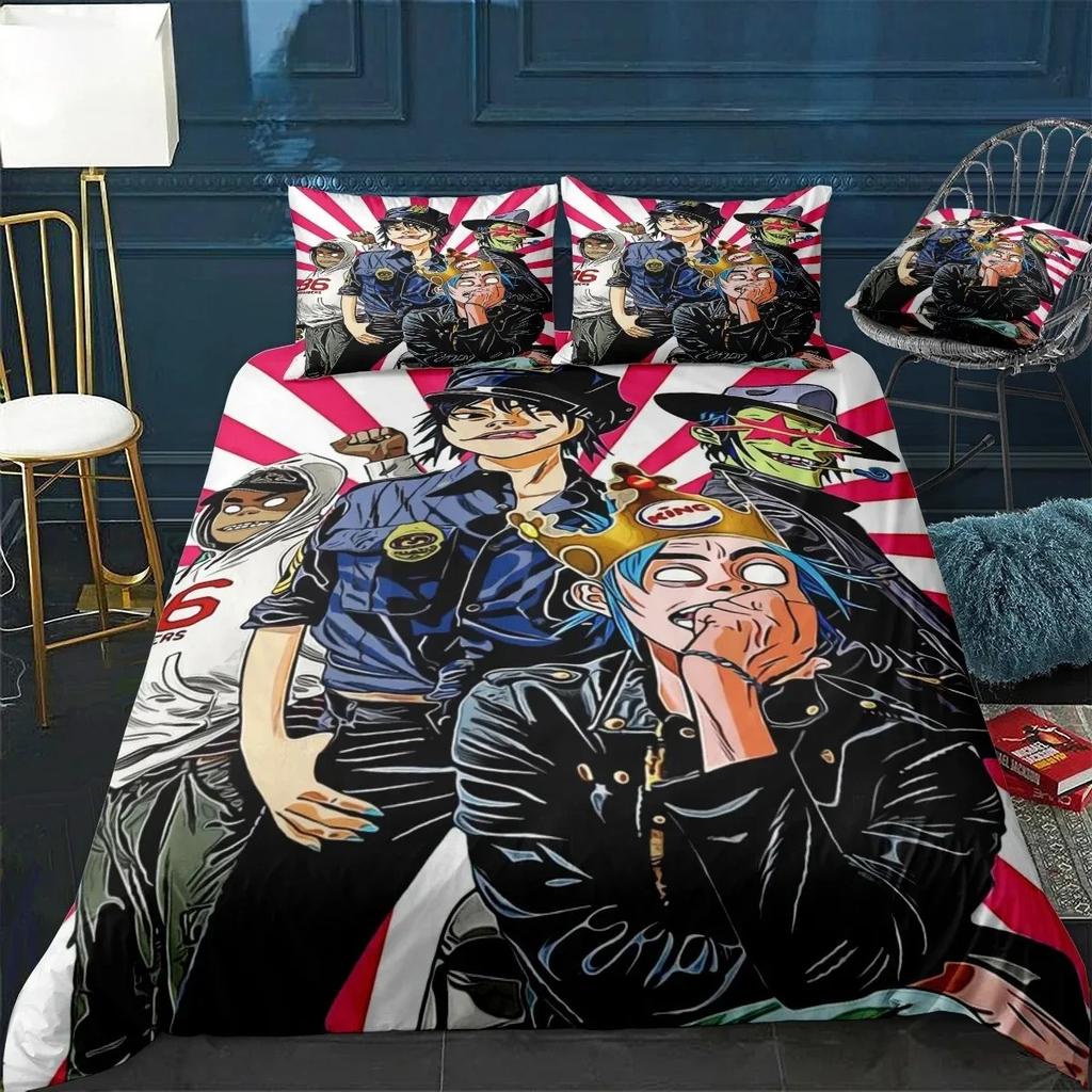 Постельное белье Gorillaz 3D-печать Подходит для спальни Комплект с пододеяльником и наволочками Детский домашний текстиль
