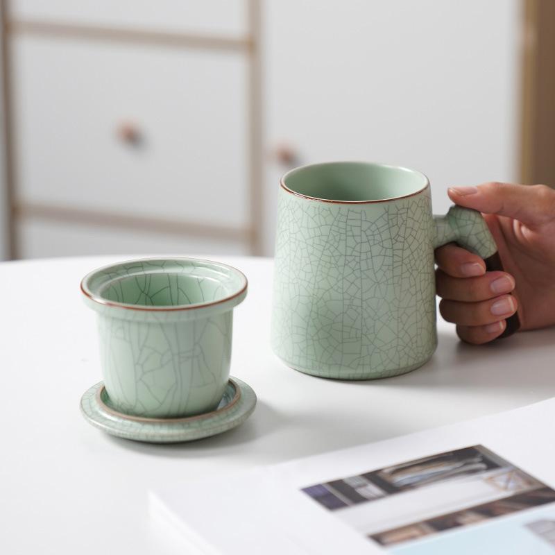 Ru kiln mug ceramic filter three-piece set personal cup water cup tea separation office cup ceramic gift