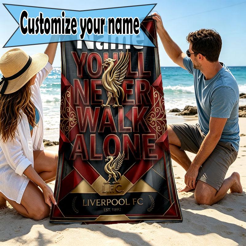 Custom Name Personalized Liverpool FC Print Beach Towel, for Trip Camping Beach Party Home Decor, Birthday Gift for Family & Friends