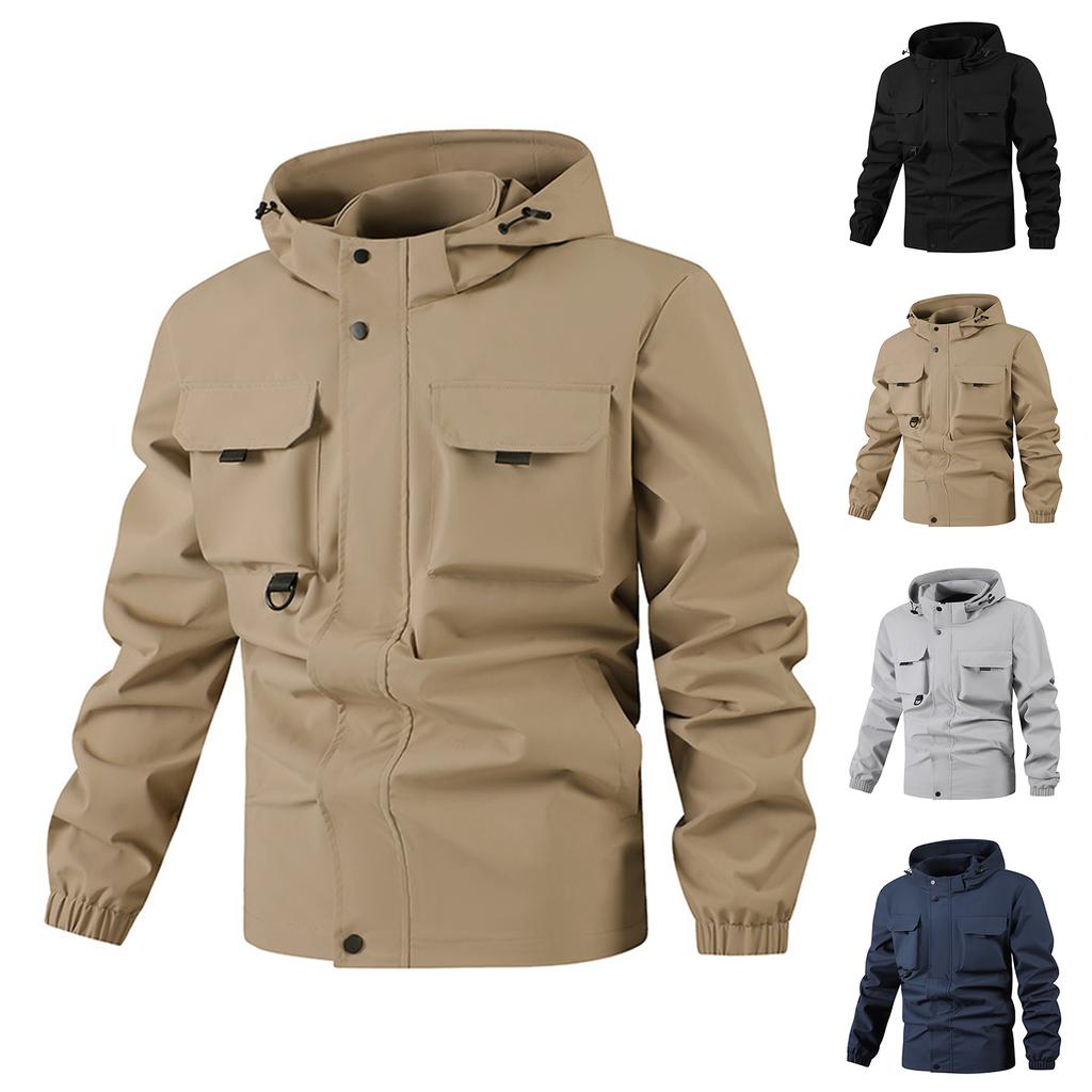 Men'S Loose Jacket Fashionable Multi Pocket Hooded Jacket