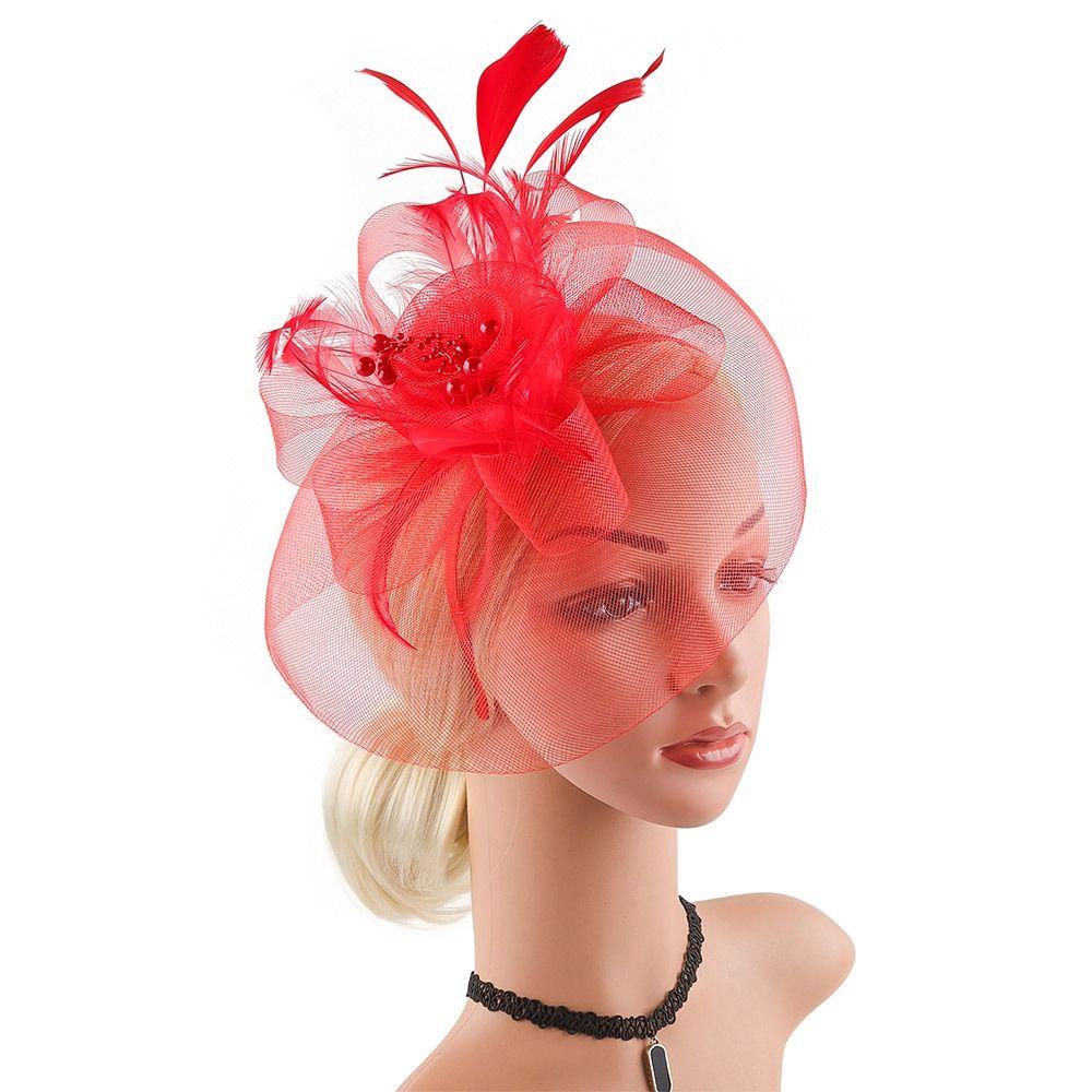 Church Kentuck-y Derby Pearl Mesh Flower Feather Fascinator Hat  for Women