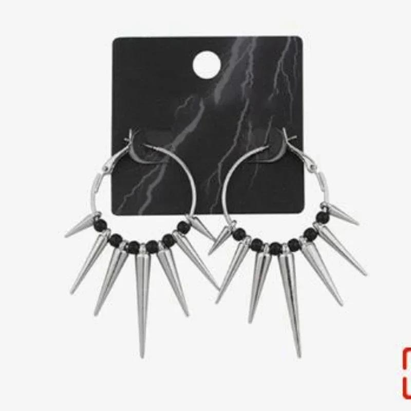 Personality Grunge Rock Accessories Black Rivet Hoop Earrings Cool Hip Hop Earring for Women EgirlPunk Mens Jewelry Fashion Gift
