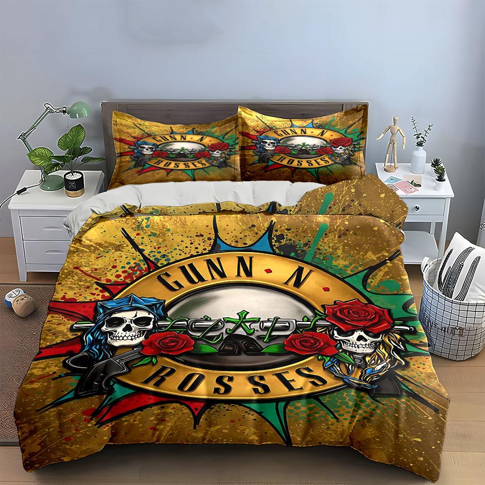 Gun N Roses Skull Bedding Set Bedding Duvet Cover Set Duvet Cover Pillowcases (1 * Duvet Cover 2 * Pillowcases, without duvet insert)
