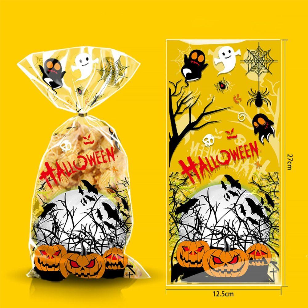 50pcs Trick or Treat Halloween Candy Bags Transparent Cellophane Pack Gift Bags  Kids Party Favors
