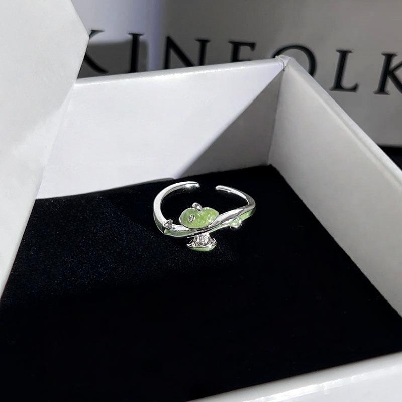 Super Sweet Apple Strawberry Fruit Enamel Open Ring Niche Design Cute Sweet‑Cool Adjustable Stack‑Wear Index‑Finger Trend Jewelry