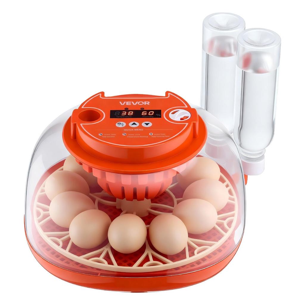 12 Egg Incubator, Automatic Egg Turner with LED Candler, Temperature & Humidity Control, 360° View Clear Window, Poultry Eggs Incubator for Home Farm,