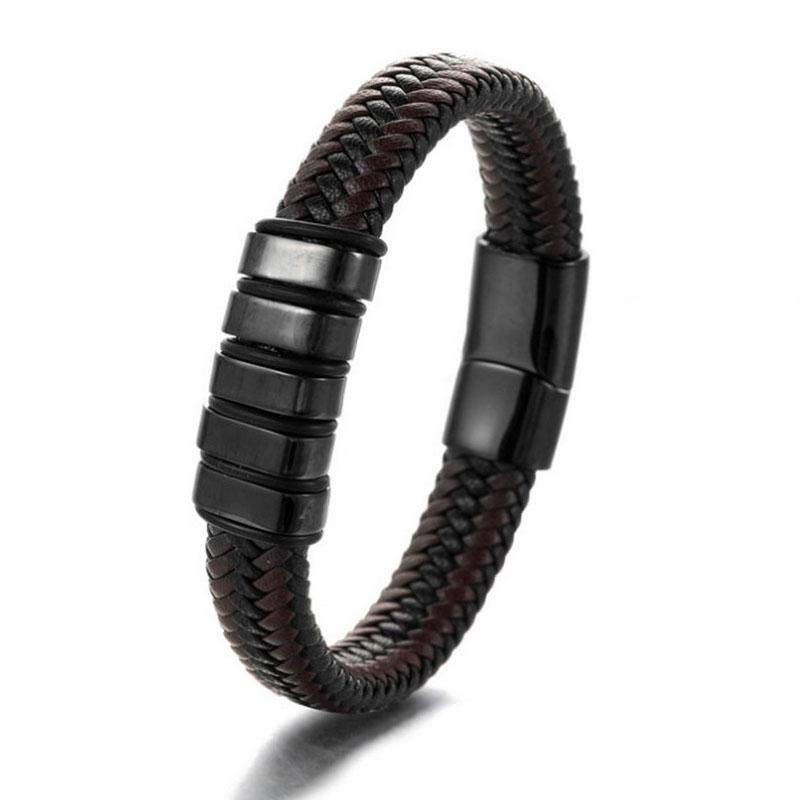 Мужские браслеты в стиле OL из нержавеющей стали, манжета, винтажный плетеный кожаный браслет для мужчин, подарок для мужского запястья, новинка