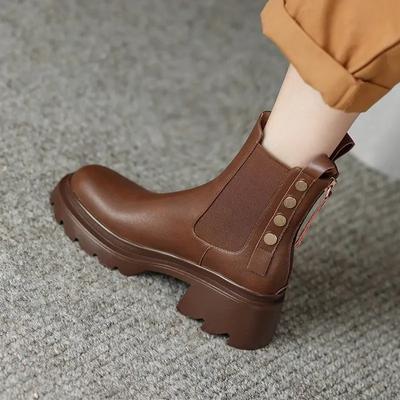 Модные осенние ботильоны Кожа Женская короткая обувь Новинка Горячие Удобные и Элегантные ботильоны для женщин Пу Готическая мода 2024 По акции