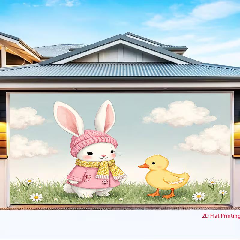 2D Cartoon Rabbit Duckling Backdrop Photography Background for Baby Shower