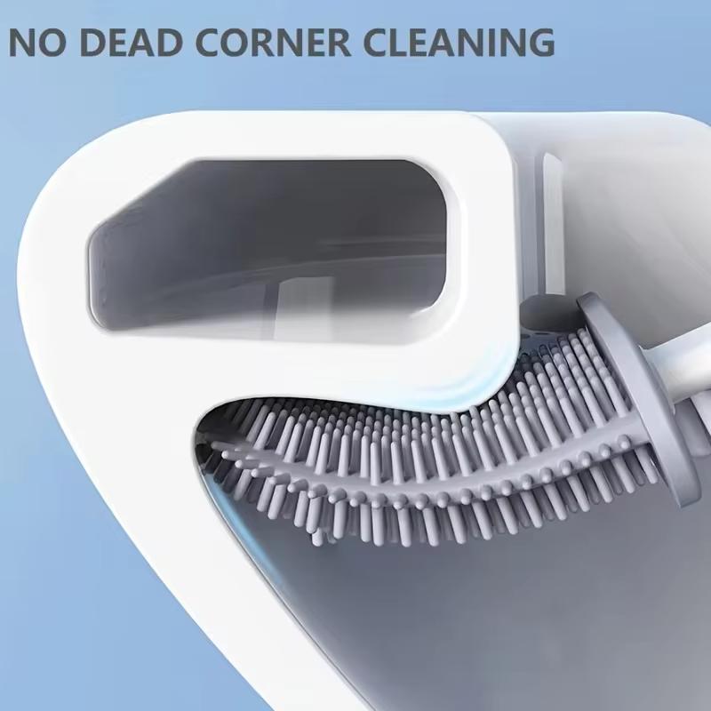 Flexible Silicone Toilet Brush With Holder Leakproof Soft Toilet Bowl Cleaner Brush Bathroom Wall Mounted Cleaning WC Tool