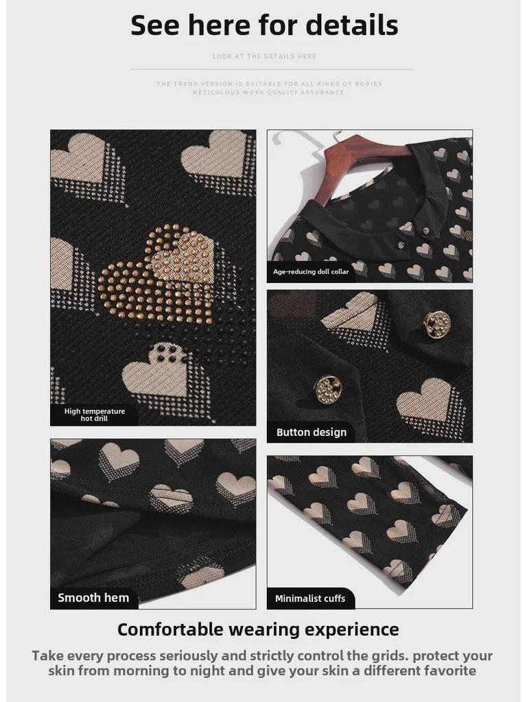 Spring 2023 Printed Collared Tops for Women - Long Sleeve, Plus Size, Middle-Aged Mom's T-Shirts