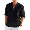 New Men's Linen Long Sleeve T-shirt Loose Undershirt Solid Color Long Sleeve Cotton Linen Shirt