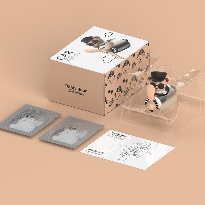 72KM Car Air Freshener Bear Pilot Auto Accessories Interior Perfume Diffuser Rotating Propeller Outlet Fragrance Magnetic