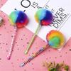 Gel Pen Quick Drying Smooth Writing Adorable Rainbow Color Fur Plush Ball Shape Ink Pen for Student