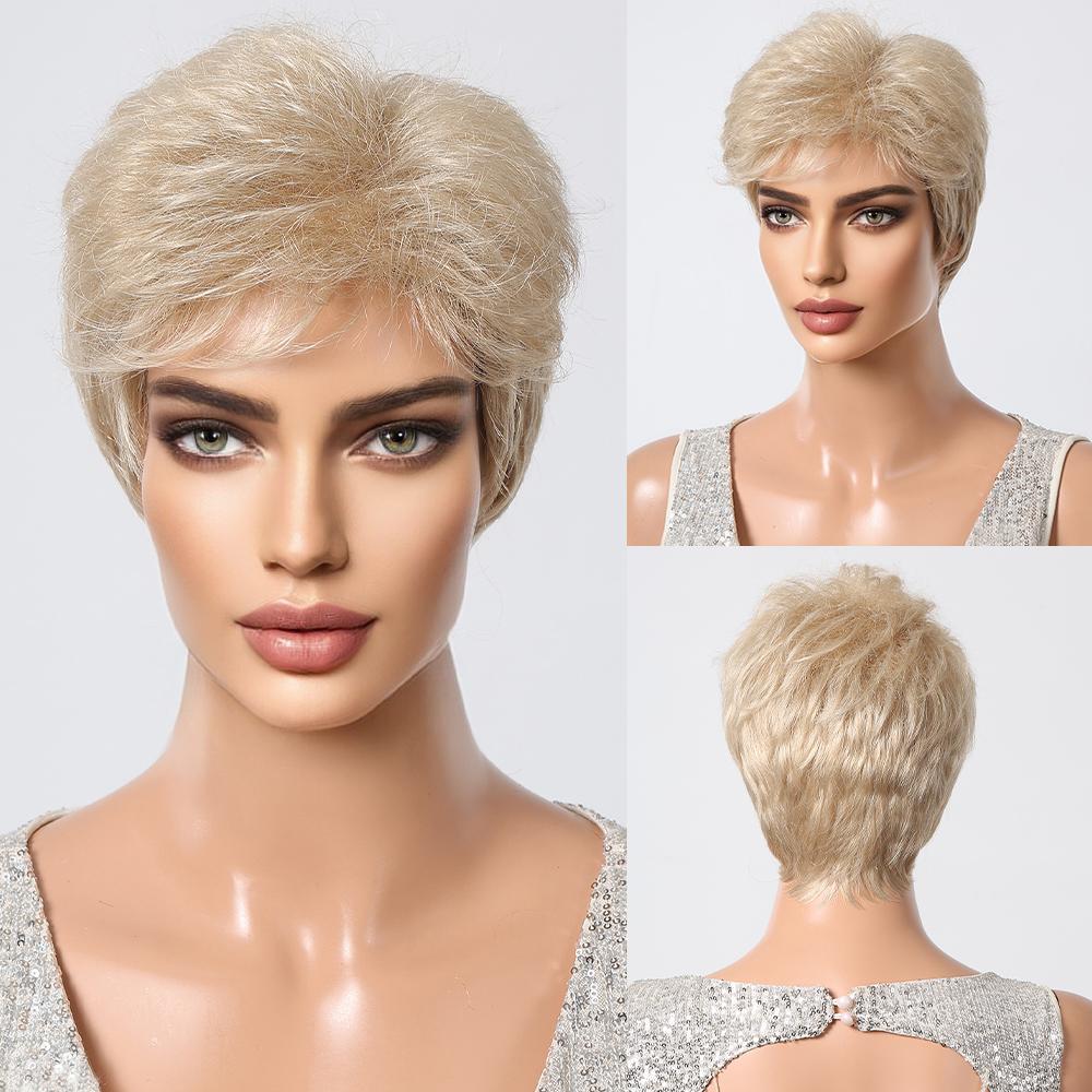 ALAN EATON Короткие прямые парики из синтетических волос с стрижкой пикси для чернокожих женщин, афро, пышные, натуральный коричневый, блондин, мелированный парик с челкой