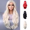 Women Long Curly Wig Middle Part Natural Looking Heat Resistant High Temperature Fiber Black Red White Wavy Synthetic Hair