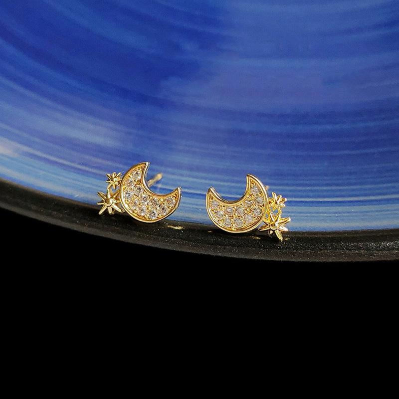 Серьги Star Moon Женская мода Light Luxury Niche Design Sense Star Moon Цирконовые серьги