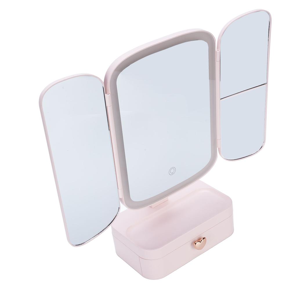 Настольное зеркало для макияжа с подсветкой и органайзером, 3 цветовых температуры, затемнение, USB-зарядка, светодиодная лампа 