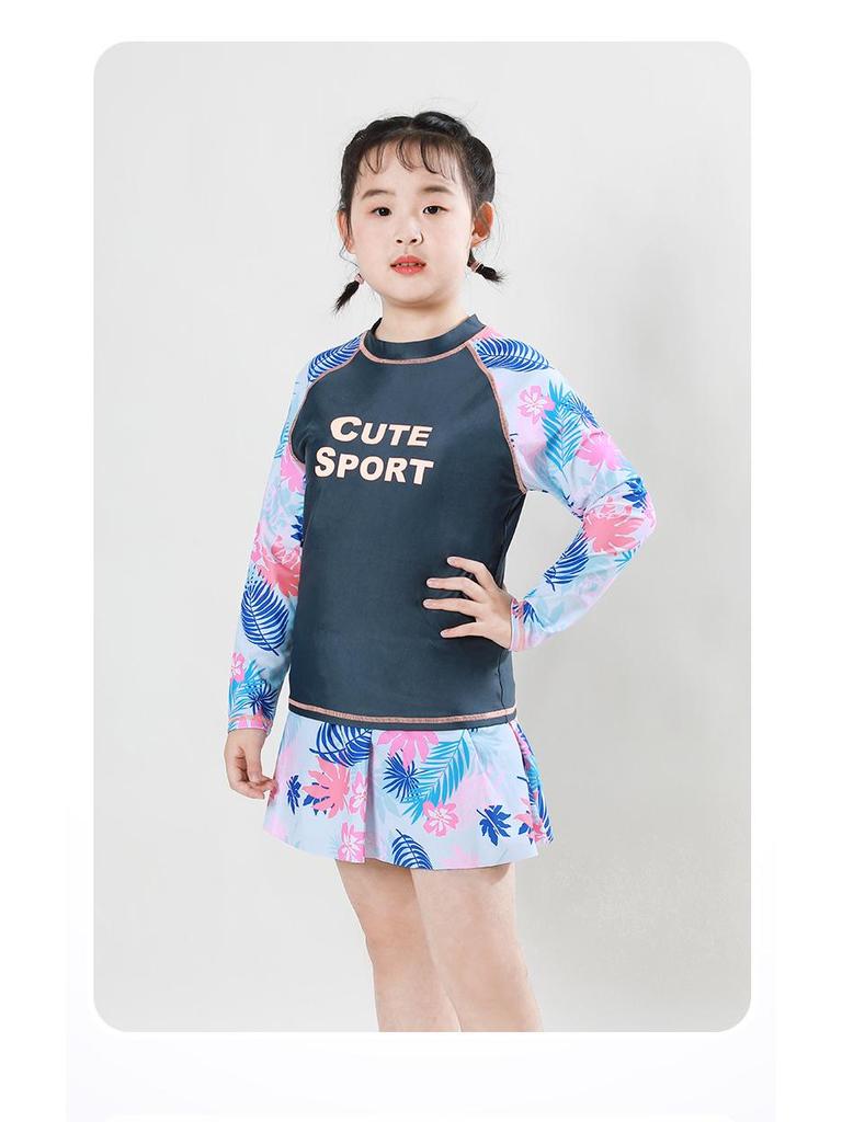 Plus Size Girls' Sun Protection Swimwear, Quick-Dry Split Design for Big Kids