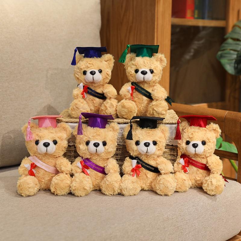 18CM Dr. Bear Cute Plush Toy Small Light Brown Teddy Wear Doctor Hat Doll Graduation Gifts
