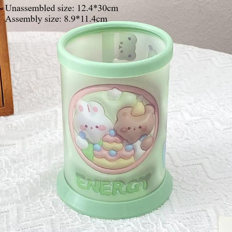 1 шт., симпатичный визуальный 3D-мультяшный узор, пластиковый держатель для ручек, настольный органайзер для косметики для девочек, студенческий офисный ящик для хранения