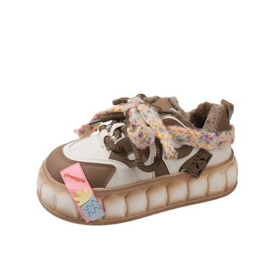 Модные граффити, обувь для хлеба, женские кроссовки на толстой подошве, обувь из хлопка с добавлением бархата из овечьей шерсти, японские кроссовки с добавлением бархата, ретро-обувь