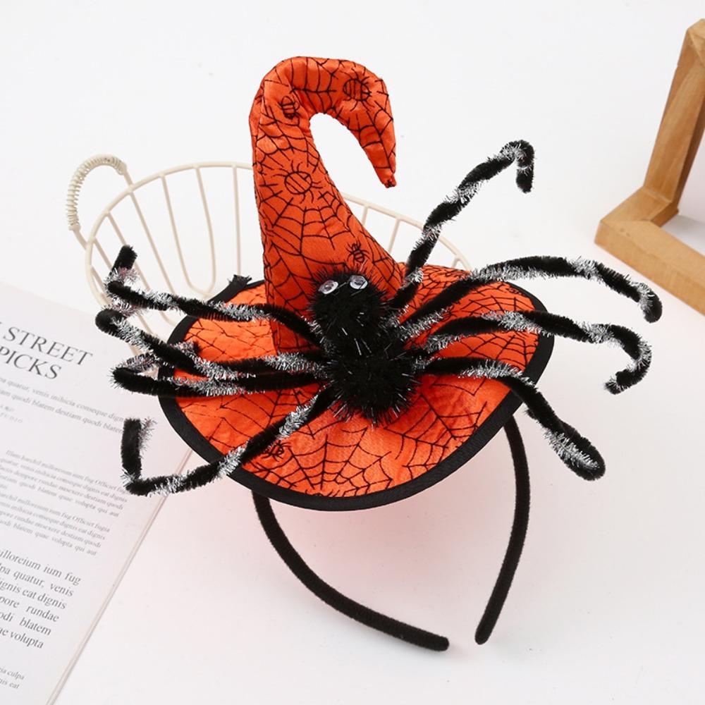 Spider Halloween Witch Hat Headband Sequin Cone Hat Hair Hoop Halloween Party Hair Band Kids