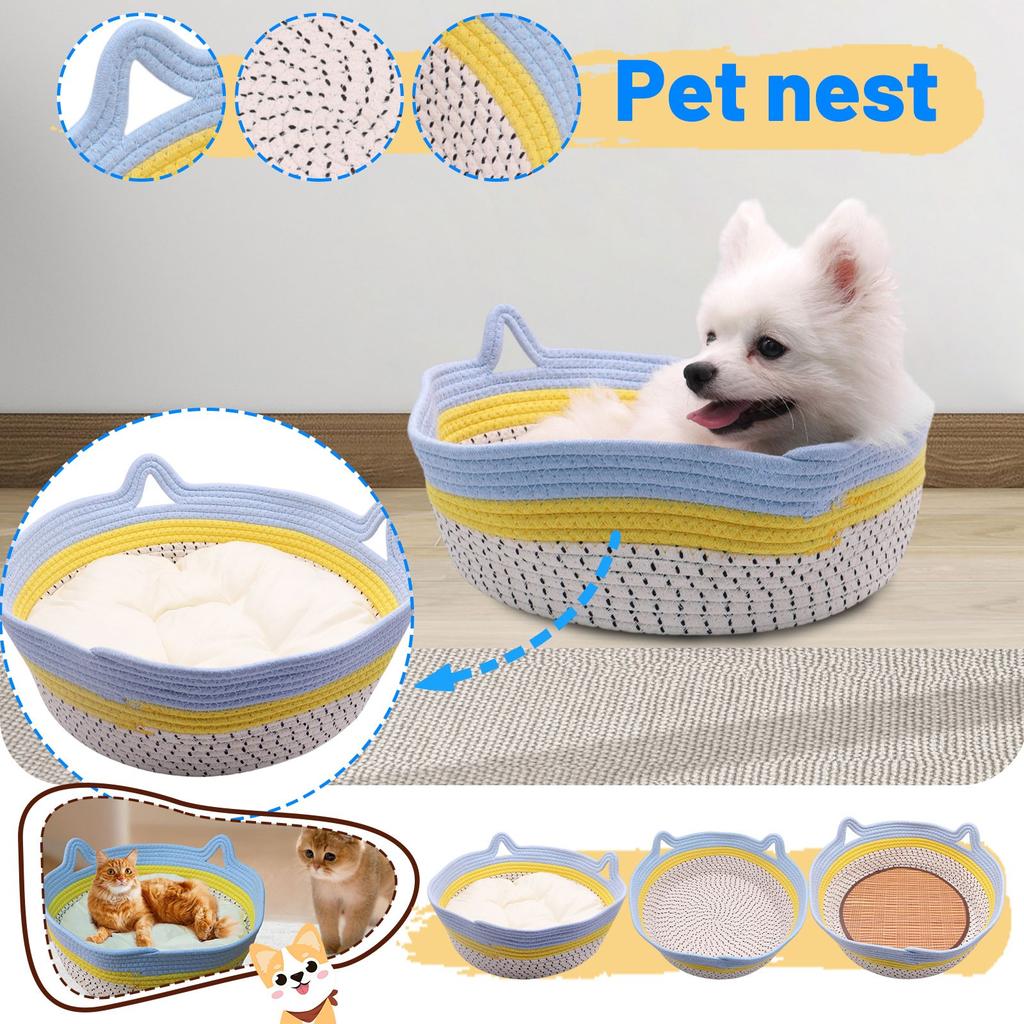 Woven Cat Bed, All- Pet Bed, Cotton And Linen, Detachable And Washable Cat Bed, Sleeping Mat, Dog Bed, Summer Cool Bed