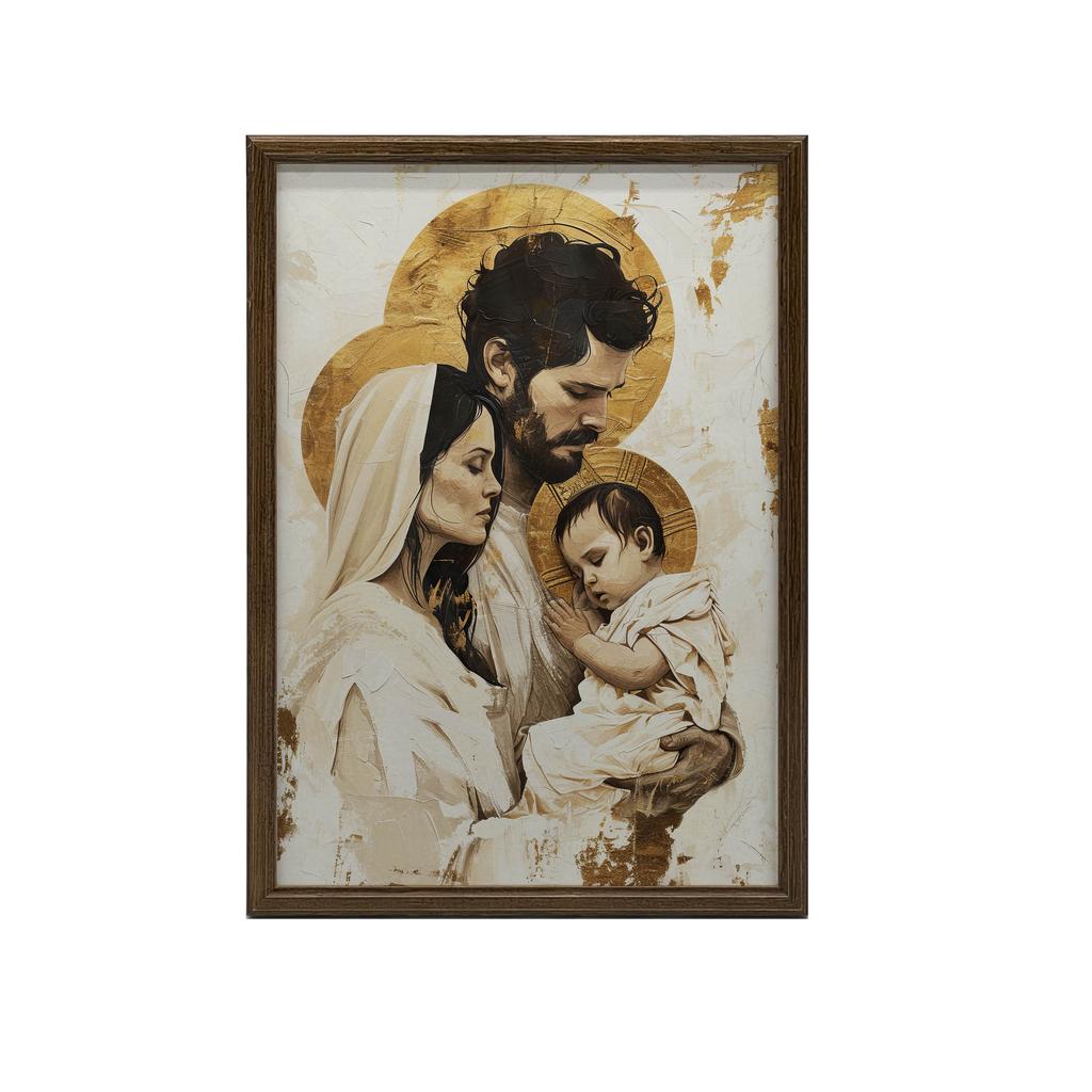 The Holy Family Poster: Love, Faith, Faithfulness Poster Holy Family: Love, Faith, Fidelity, 40X50 Cm, Gold Aluminum Frame, 230 Gsm Matte Paper