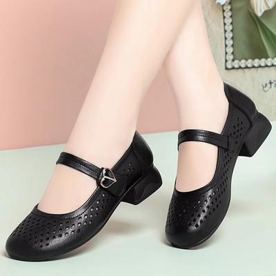 Универсальные удобные сандалии с вырезами из натуральной кожи, туфли с перфорацией, лето 2025, женские балетки, Мэри Джейн, для офиса, для мамы, для пляжа