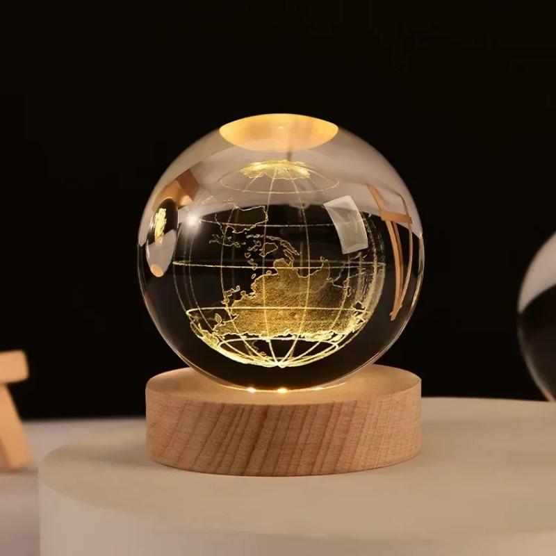6cm 3D Crystal Ball Crystal Planet Night Light Laser Engraved Solar System Globe Astronomy Birthday Gift Home Desktop Decoration
