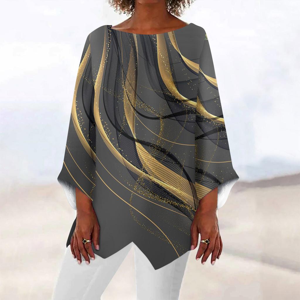 Жен. Рубашка Блуза Графика Бабочка Асимметричный принт Длинный рукав На каждый день Повседневные Классический Круглый вырез Футболка Верх