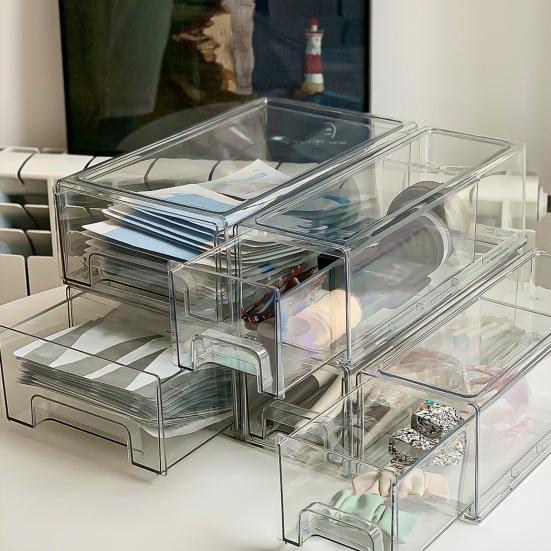 Face Masque Drawer Storage Box Clear PET Large Capacity Multifunctional Stationery Makeup Office Supplies Jewelry Accessories Organizer Container