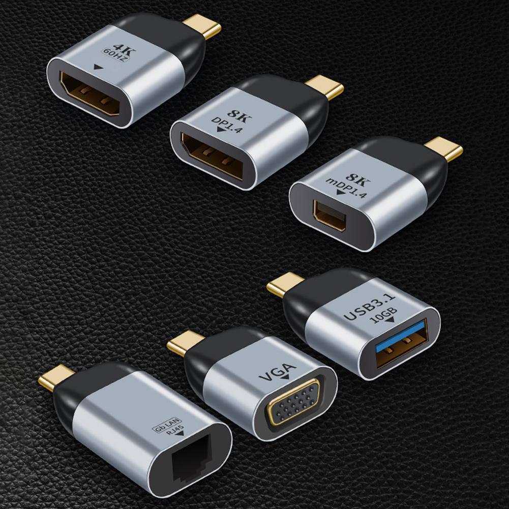 Адаптер Type C к HDMI-совместимому/USB 3.1/DP/VGA/Mini DP/RJ45 Видеоконвертер Проекционный адаптер 8k 60 Гц USB C «папа-мама»