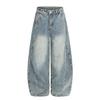 European, American retro washed loose jeans personalized cleanfit scimitar trousers men
