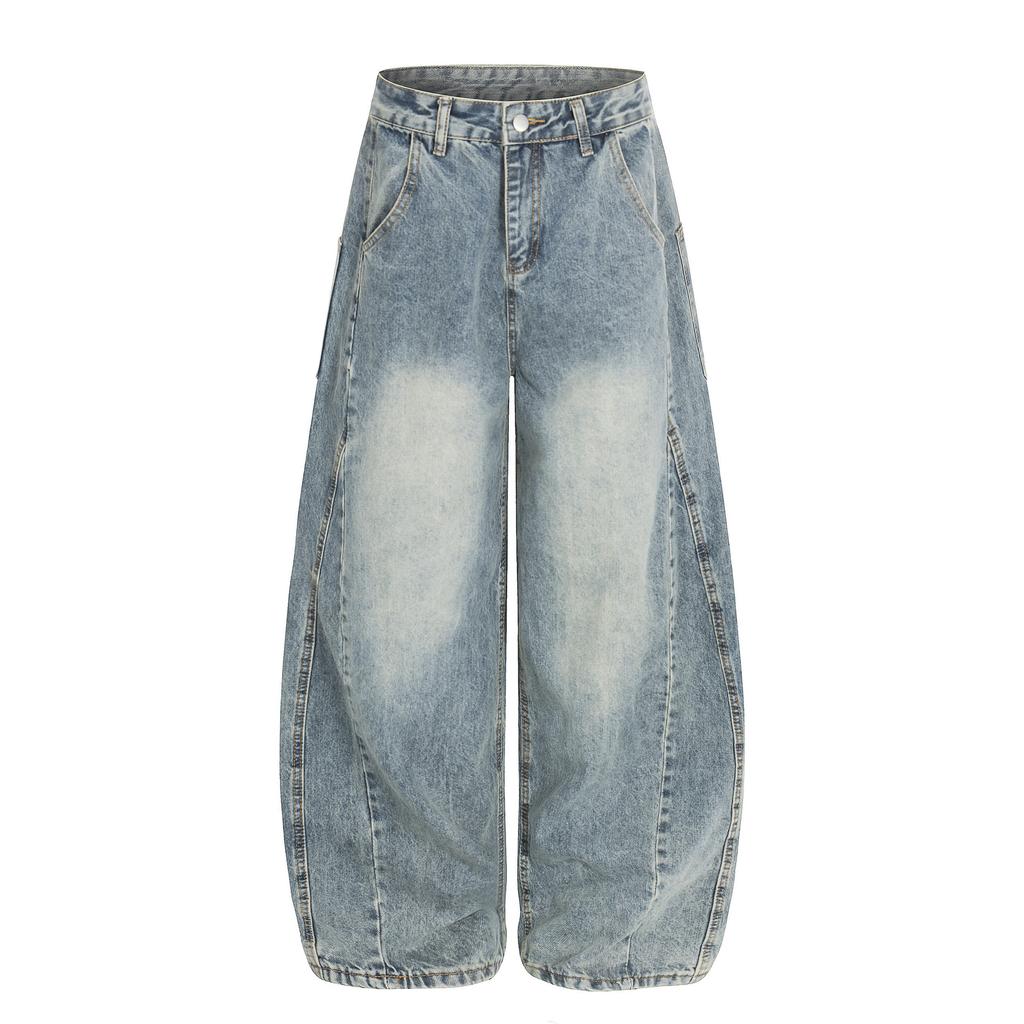 European, American retro washed loose jeans personalized cleanfit scimitar trousers men