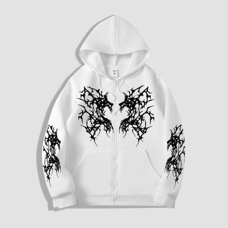 American Vintage Dark High Street Zip Hoodie Oversized Couple Sweatshirt Men