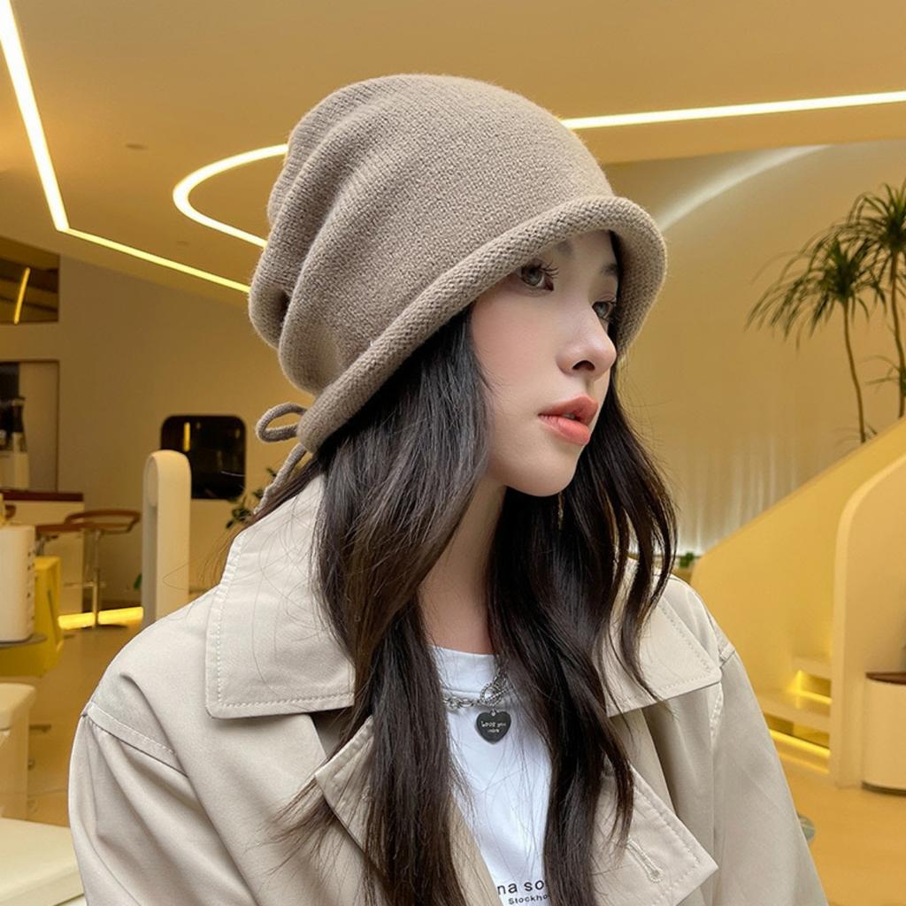 Big Head Circumference, Ear Protection, Drawstring, Knitted Hat, Woolen Hat, Couple's Head Cap, Warm Hat, Rolled Edge Hat