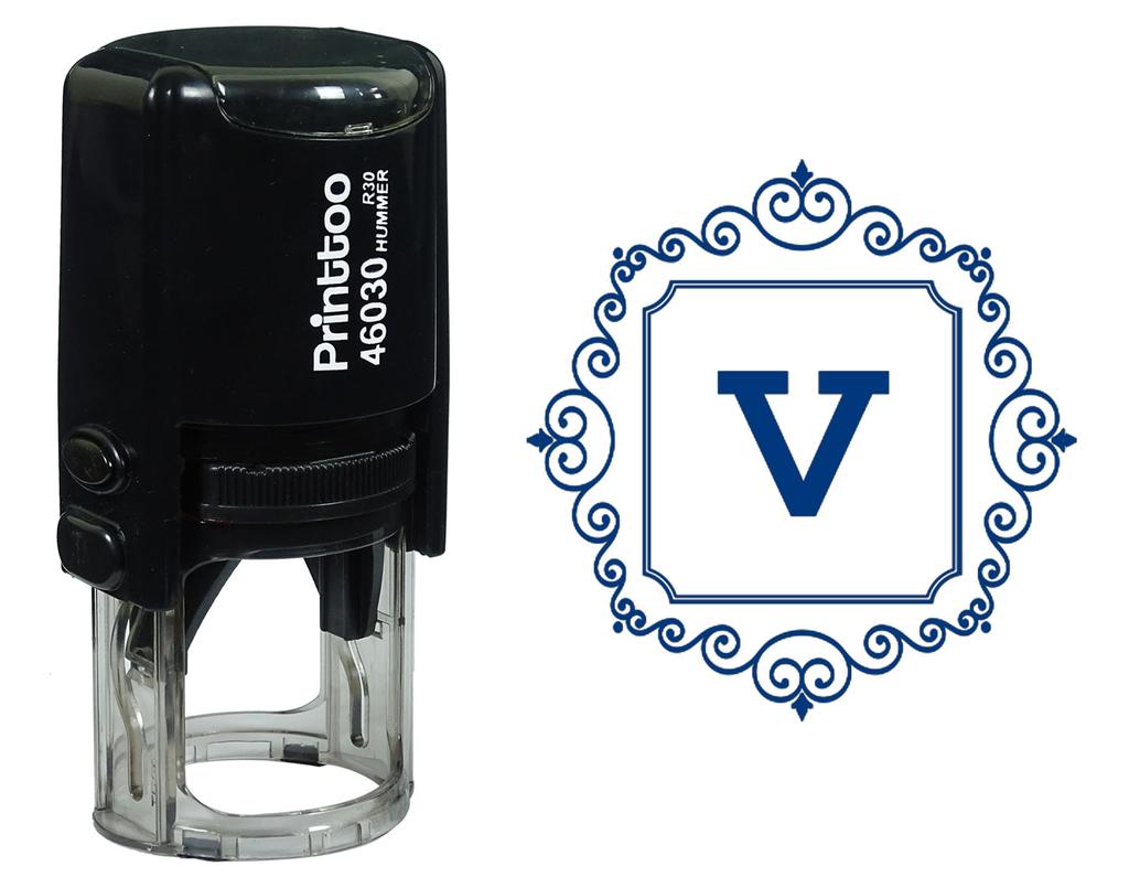 Printtoo Square Swirl Border Alphabet V Monogram Initial Self Inking Rubber Stamp Office
