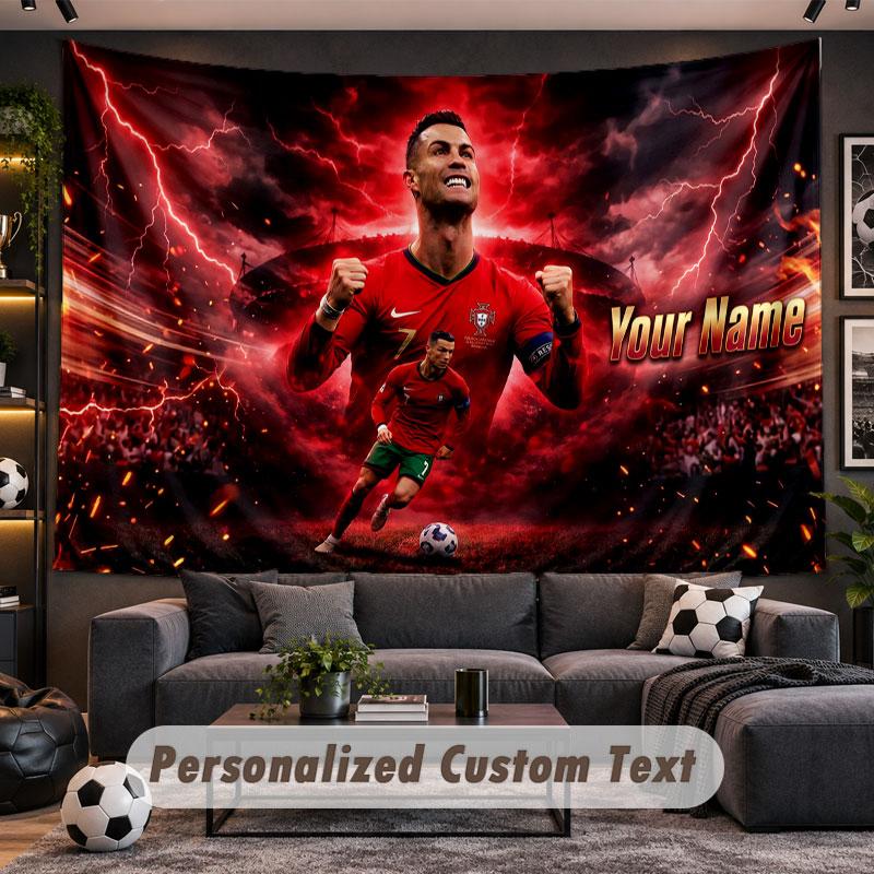 Wall Hanging Tapestry Custom NameCristiano Ronaldo Pattern Personalized Printed Fabric Wall Decor